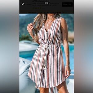 #52 Medium Cupshe Asymmetrical Striped Dress - Red, Blue, White